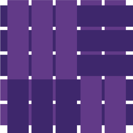DEL 2026 theme design showing a square box pattern in purple that is designed to look like weaving